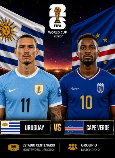 Goolashii ciyaarta Uruguay iyo Cape Verde (Jasiiradaha Cabo Verde) ee Koobka Adduunka 2026